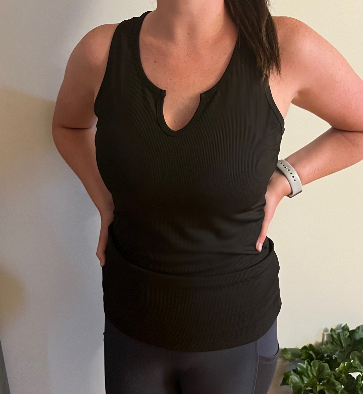 Black Ribbed Knit Tank Top