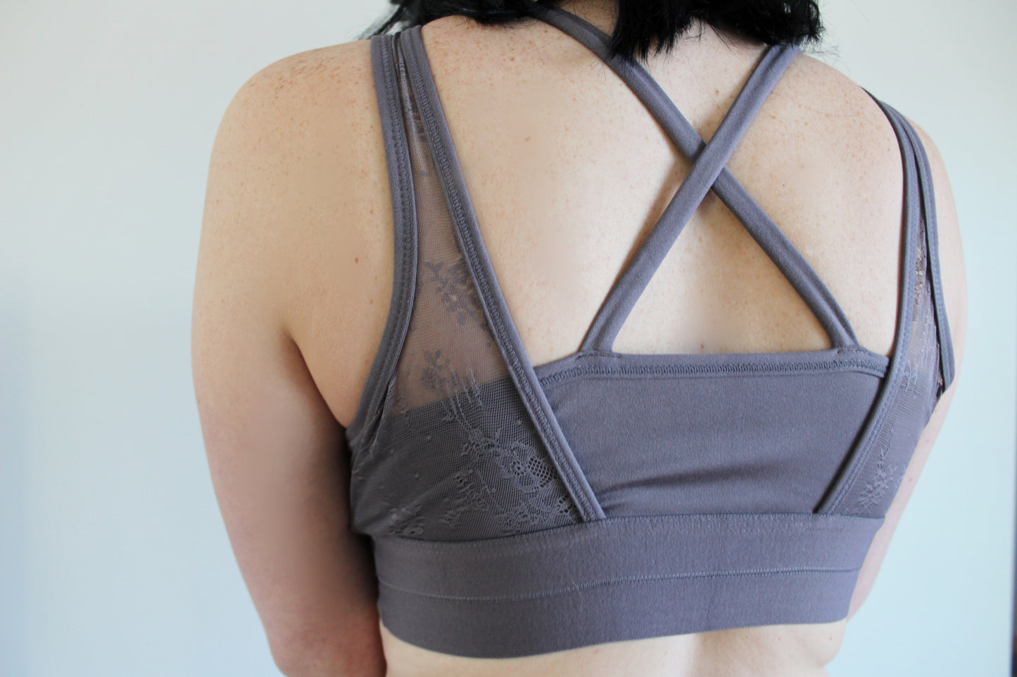 Floral Lace Mesh X-Back Sports Bra