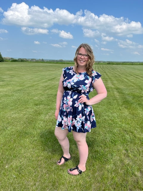 Navy Floral Flutter Sleeve Dress -SALE!