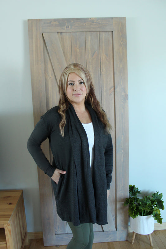 Charcoal Longline Open-Front Cardigan