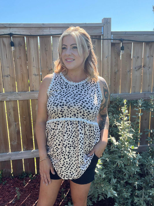 Cheetah Lace Crochet Trim Tank - SALE!