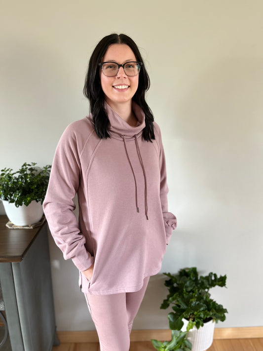 Mauve Mock Neck Sweatshirt with Zippers - SALE!