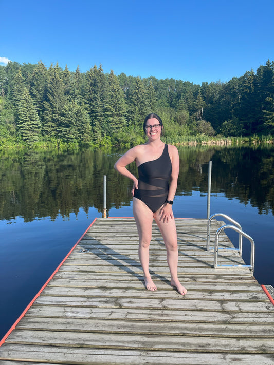 Black Mesh Cut-out Swimsuit