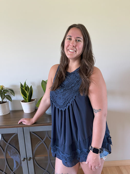 Blue Crochet and Lace Tank