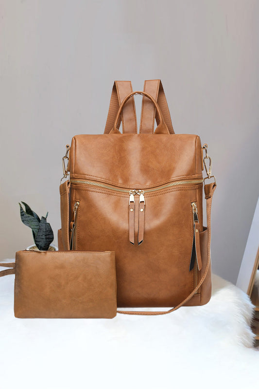 Brown Faux Leather Backpack