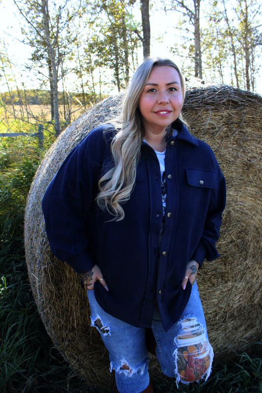 Navy Fleece Shacket - SALE!