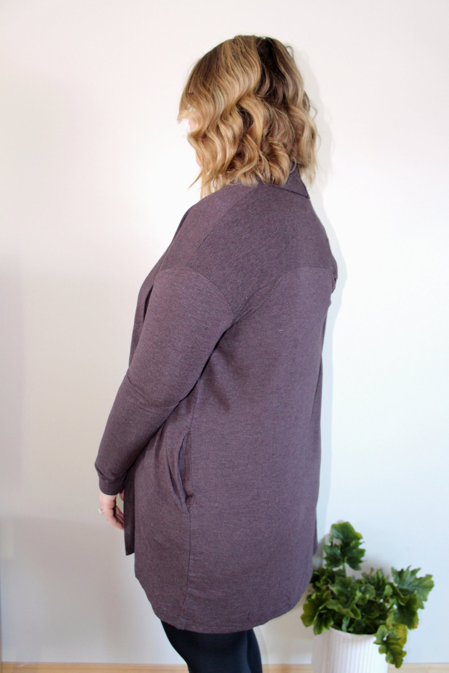 Deep Purple Longline Open-Front Cardigan