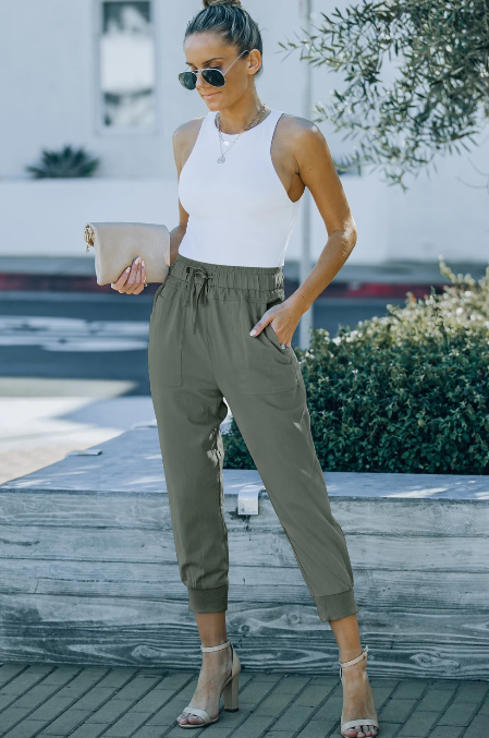 Green Casual Drawstring Pant