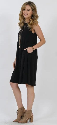 SLEEVELESS FLARED DRESS WITH SIDE POCKETS