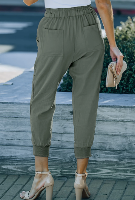 Green Casual Drawstring Pant