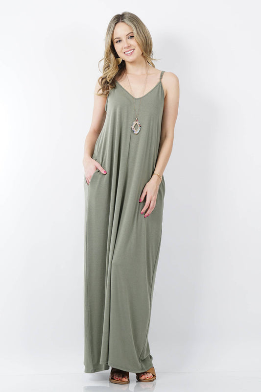 Cami Dress with Adjustable Strap - Green