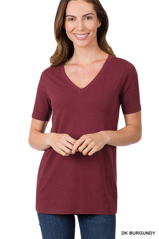 V Neck T Shirt - Burgundy