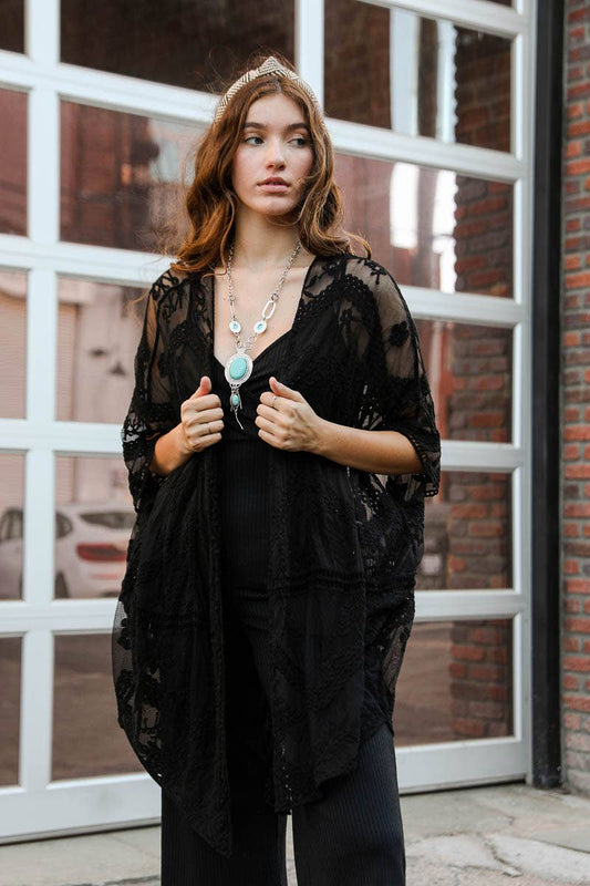 Embroidered Mesh Leaf Kimono - SALE!